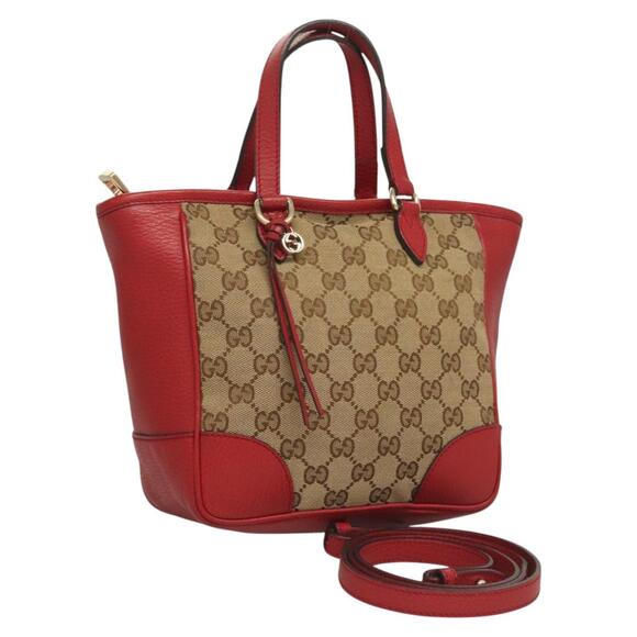 GUCCI GG Canvas Hand Bag Red Beige - Picture 1 of 16
